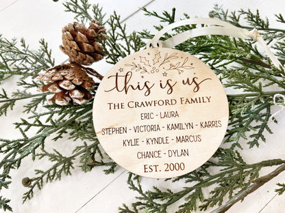 This is us, Family Ornament 2022 Personalized with Names, Great gift for adoption or blended families first Christmas