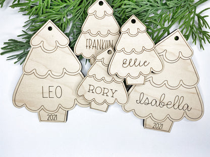 Personalized Ornament, Christmas Tree DIY Ornament Kit with First Name and Year Engraved on Wood, Made Shipped USA