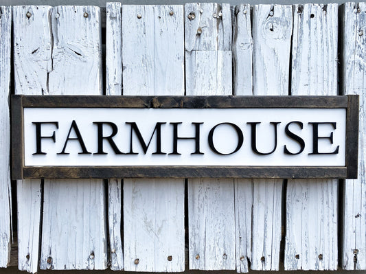 Simple Farmhouse Sign, Rustic Farmhouse Decor, 3D Raised Laser Letter, Simple Lettered Word Sign, Over the Door Accent, Framed Wood Sign