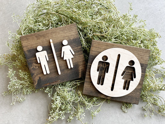 Bathroom People Sign, Unisex Restroom Sign, Small Tiered Tray Accent for Bathroom
