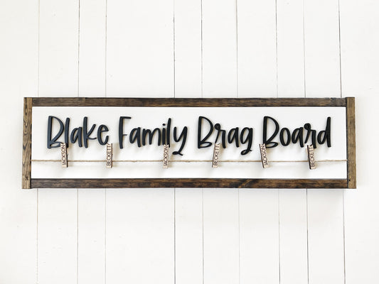 Family Brag Board, Personalized Art or Photo Display for Families, Clips with Names, Playroom Decor, Entryway Sign,
