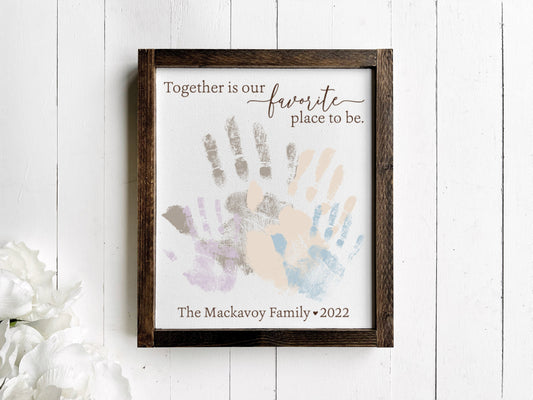 Family Handprint Sign, Together Is Our Favorite Place to Be, Personalized with Name and Date, DIY Family Craft Keepsake