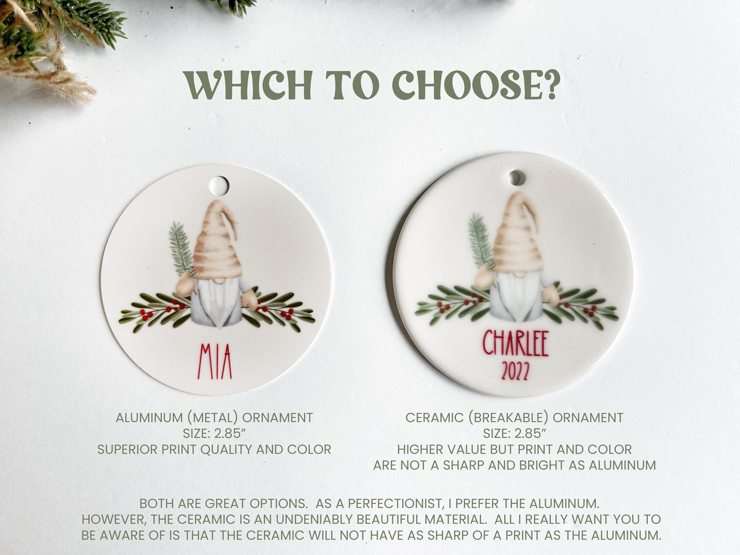 Personalized Gnome Ornament, Ornament for Kids, Classy Gnome, Rustic Gnome, Grandkids Ornament