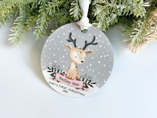 Baby Deer Ornament, Baby's First Christmas Ornament, Personalized Baby Ornament, Classic Deer Ornament
