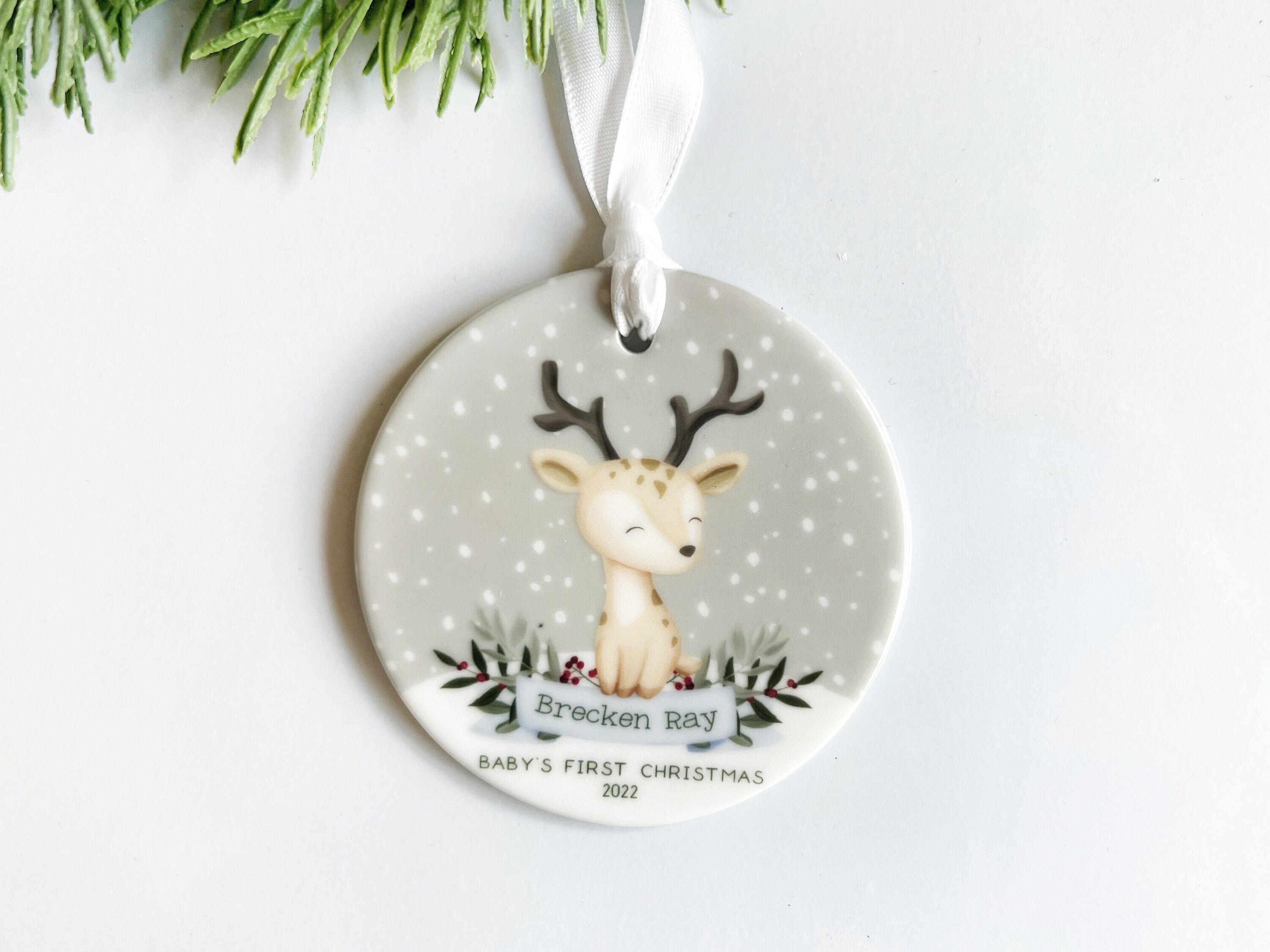 Baby's first christmas deer clearance ornament