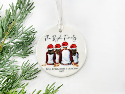 Family Pajama Ornament, Personalized Large Family Christmas Ornament, Back of Family Ornament