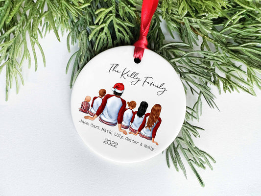Family Pajama Ornament, Personalized Large Family Christmas Ornament, Back of Family Ornament