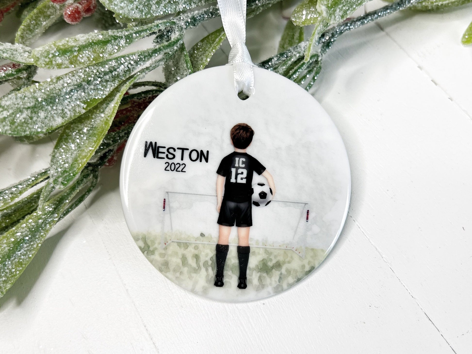 Boy Soccer Ornament, Personalized Soccer Ornament for Kids, Team Colors