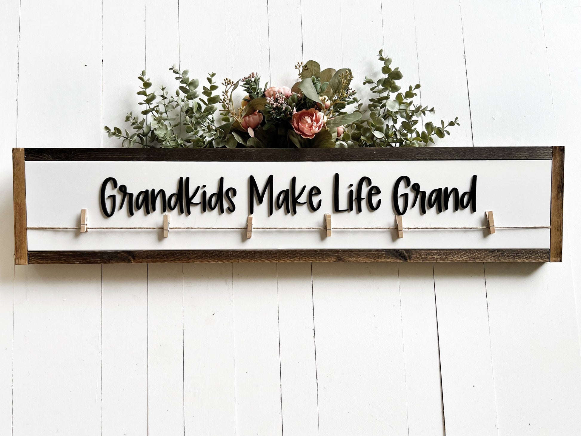 Grandkids Make Life Grand, Kids Artwork Display for Grandparents, Personalized Clips, Grandchildren Photo Board, Brag Board