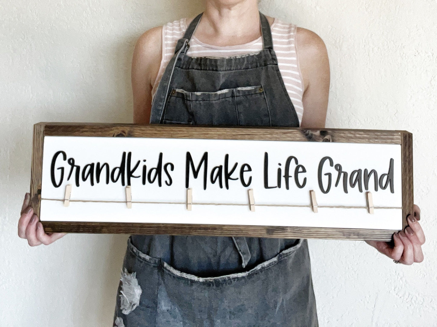 Grandkids Make Life Grand, Kids Artwork Display for Grandparents, Personalized Clips, Grandchildren Photo Board, Brag Board
