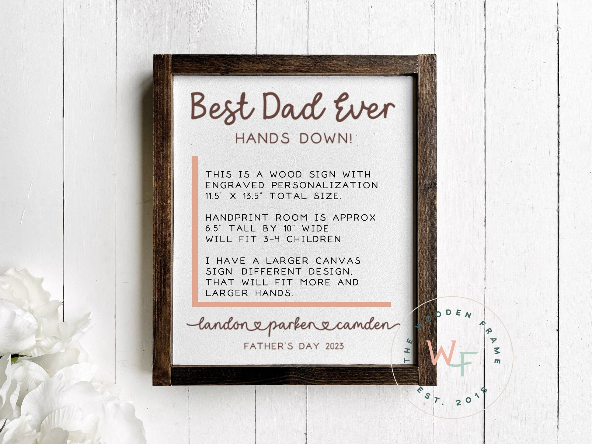 Handprint Sign for Dad, Custom Fathers Day Gift from Kids, Best Dad Ever Hands Down Sign