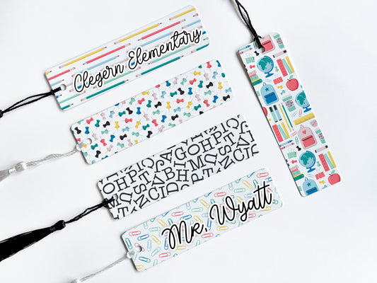 Personalized School Themed Bookmark with Teacher, School or Student Name - Back to School Gift