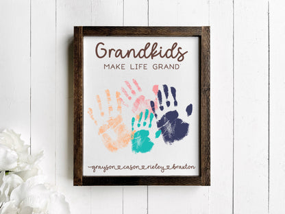 Grandkids Handprint Sign, DIY Gift for Grandma, Grandkids Make Life Grand Hand print Art