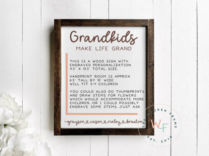 Grandkids Handprint Sign, DIY Gift for Grandma, Grandkids Make Life Grand Hand print Art